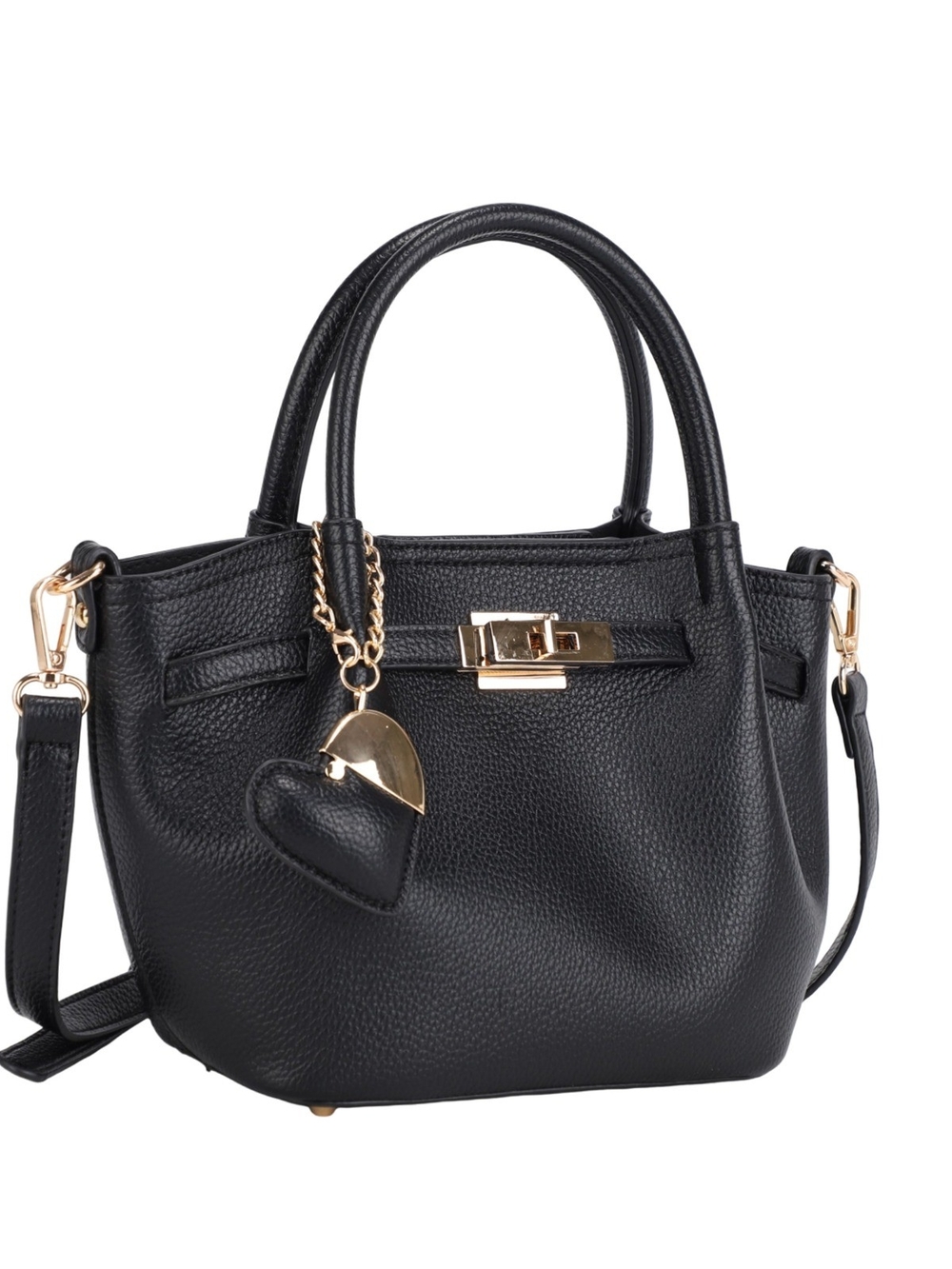 Pebbled Leather Tote Purse with Heart Charm
